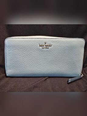 kate spade Pebbled Leather Zip Continental Wallet - Light Blue